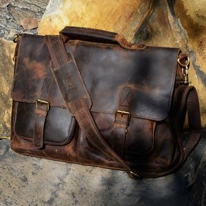 Handmade Buffalo Leather Messenger Cross-body Laptop Bag, Travel Handbag
